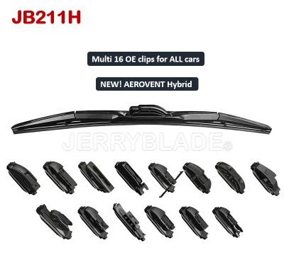 Limpiaparabrisas híbrido multifuncional OEM popular Jb211h Adaptadores universales 16 OE Clips múltiples Se adaptan a todos los autos LHD Rhd Parabrisas Ventana Delantera Limpiaparabrisas híbrido